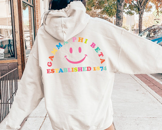 Gamma Phi Beta Gleaming Smiley Face Sorority Hoodie _ 33064g