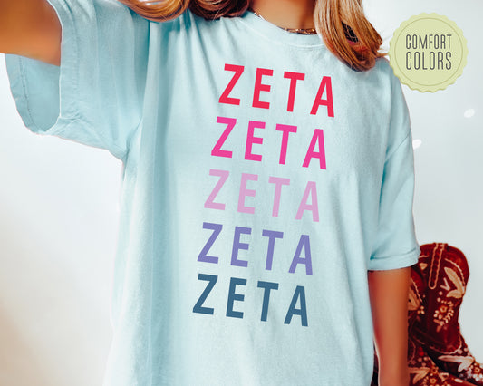 Zeta Tau Alpha Bright and Stacked Comfort Colors Sorority T-shirt _ 26g