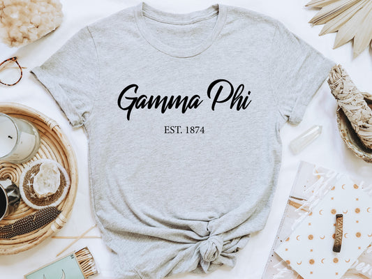 Gamma Phi Beta Black Flowy Sorority T-shirt _ 91g