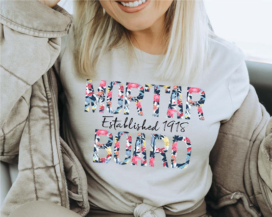 Mortar Board Floral Block Sorority T-shirt _ 3516g