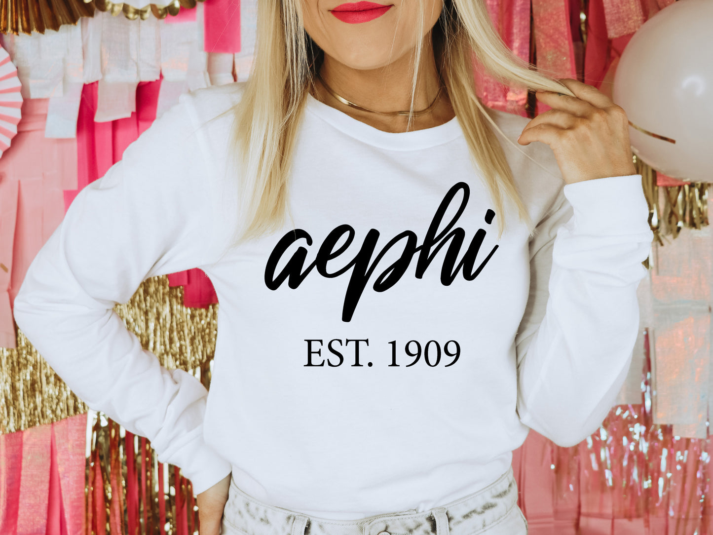 Alpha Epsilon Phi Black Flowy Sorority Long Sleeve T-shirt _ 79g