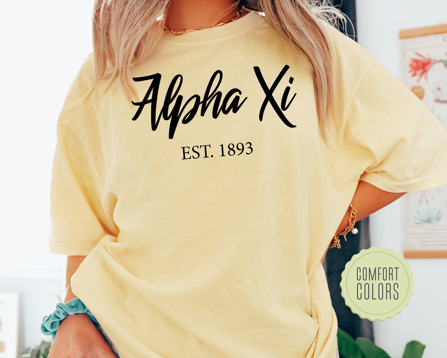 Alpha Xi Delta Black Flowy Comfort Colors Sorority T-shirt _ 85g