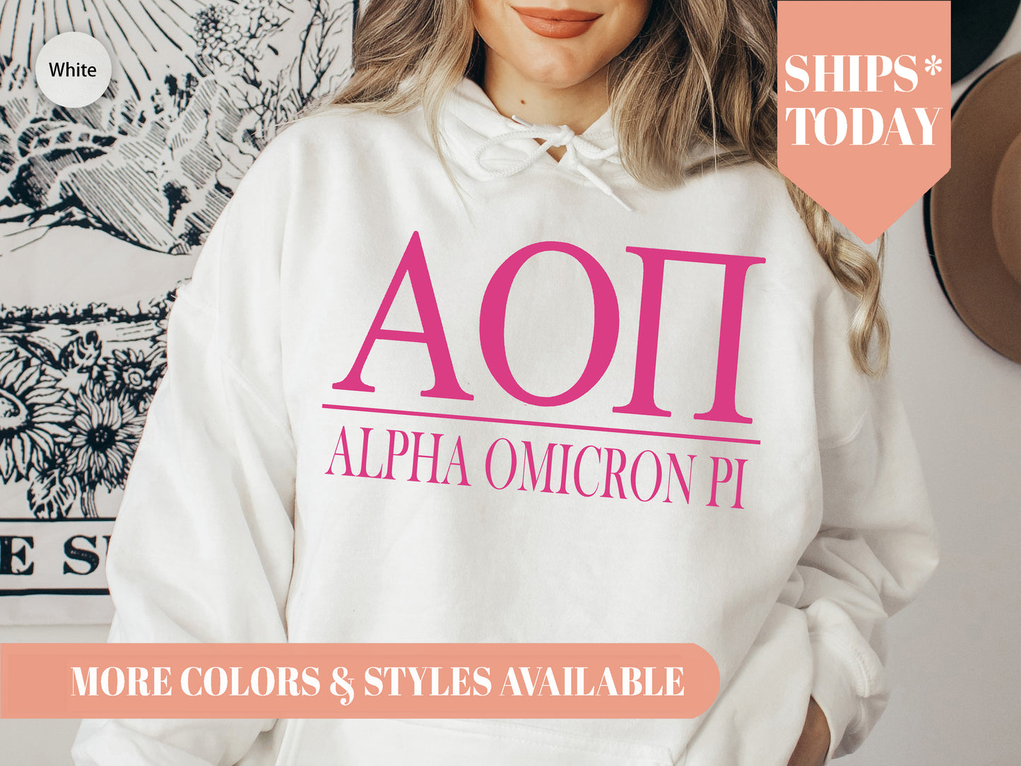 Alpha Omicron Pi Loud Letters Sorority Hoodie _ 470g