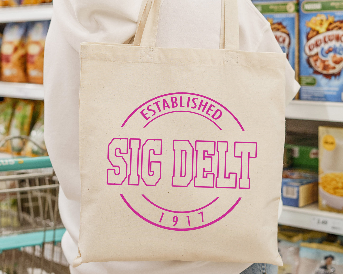 Sigma Delta Tau Pink Stamp Sorority Tote Bag _ 34458g