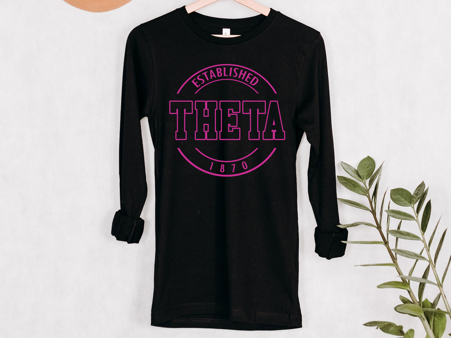 Kappa Alpha Theta Pink Stamp Sorority Long Sleeve T-shirt _ 66g