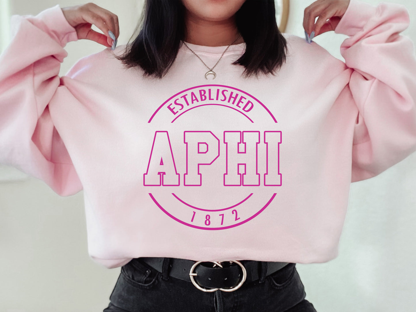 Alpha Phi Pink Stamp Sorority Sweatshirt _ 56g