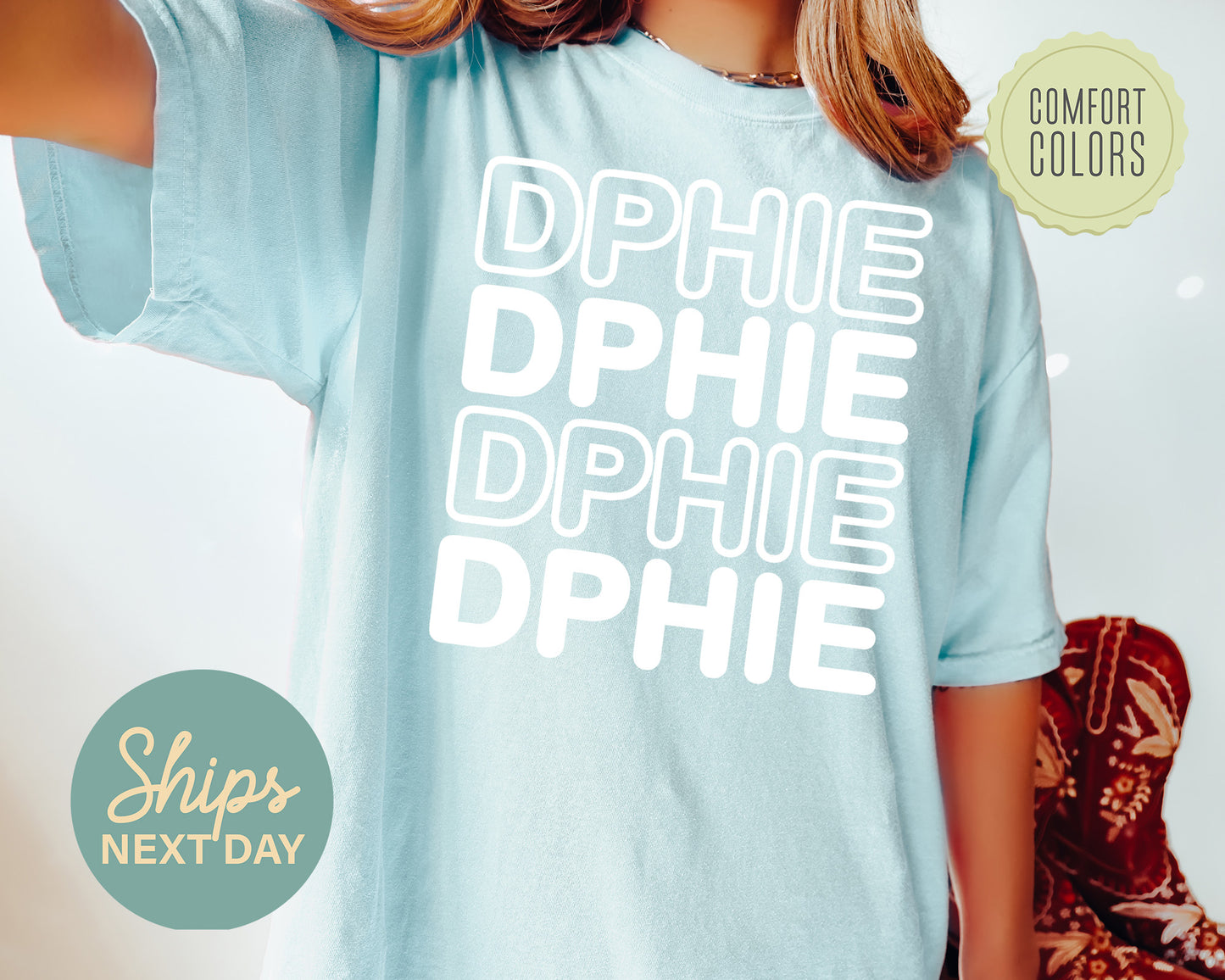 Delta Phi Epsilon Bold Bubble Letter Comfort Colors Sorority T-shirt _ 2224g