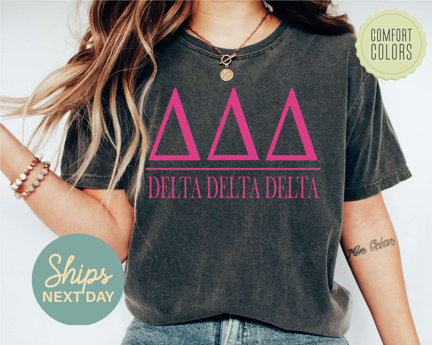 Delta Delta Delta Loud Letters Comfort Colors Sorority T-shirt _ 476g