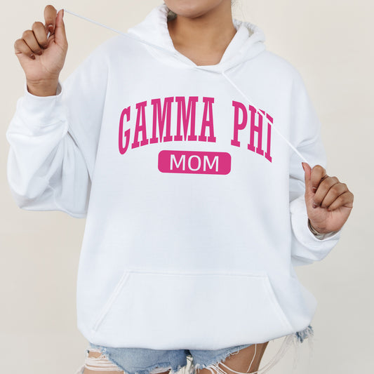 a woman wearing a white hoodie with the words camma ph on it
