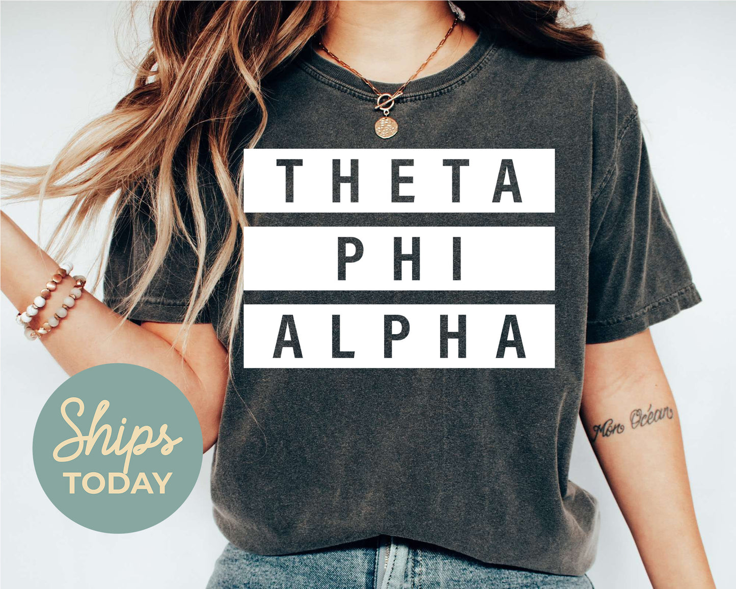 Theta Phi Alpha Faded White Box Sorority T-shirt _ 3357g