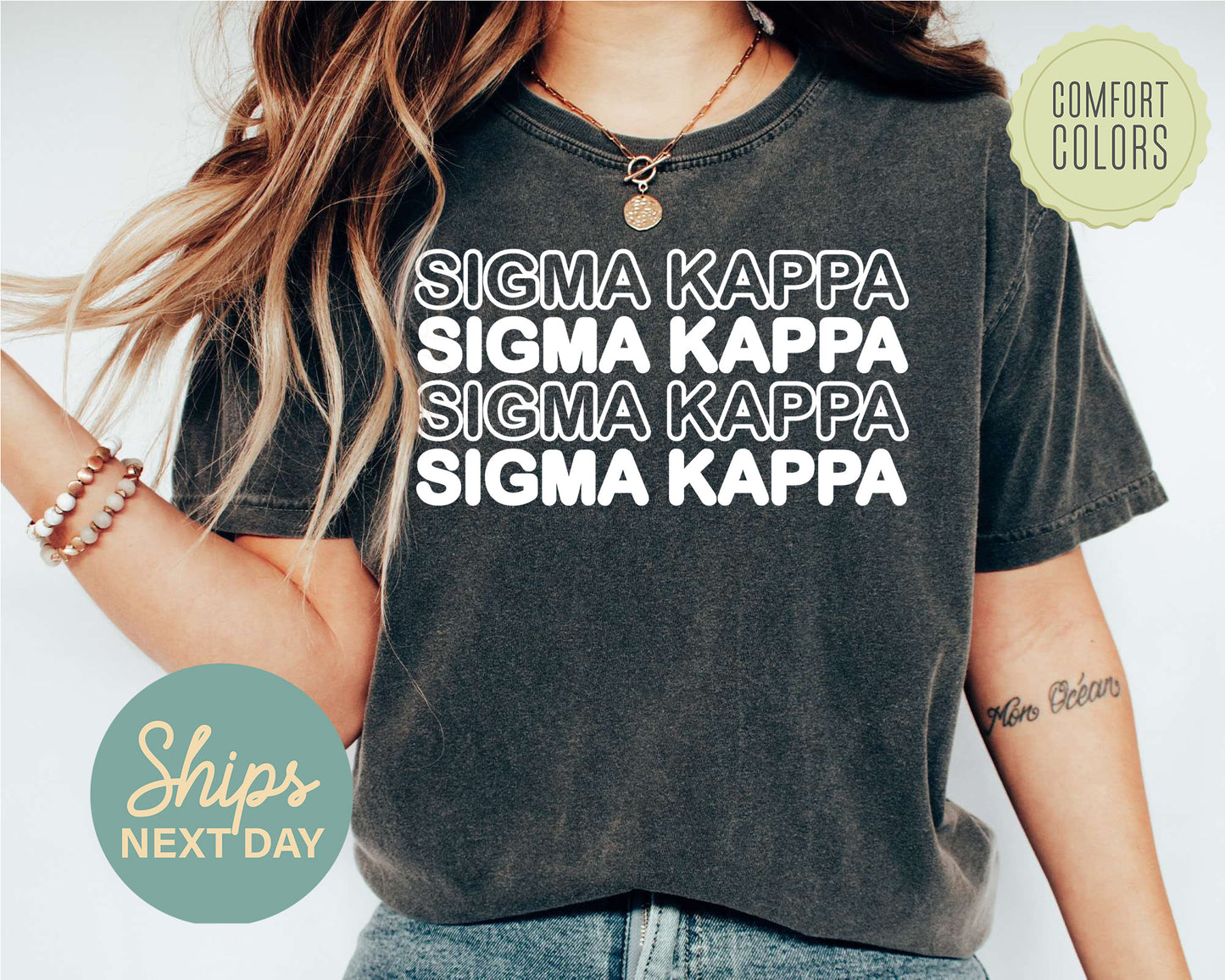 Sigma Kappa Bold Bubble Letter Comfort Colors Sorority T-shirt _ 2234g