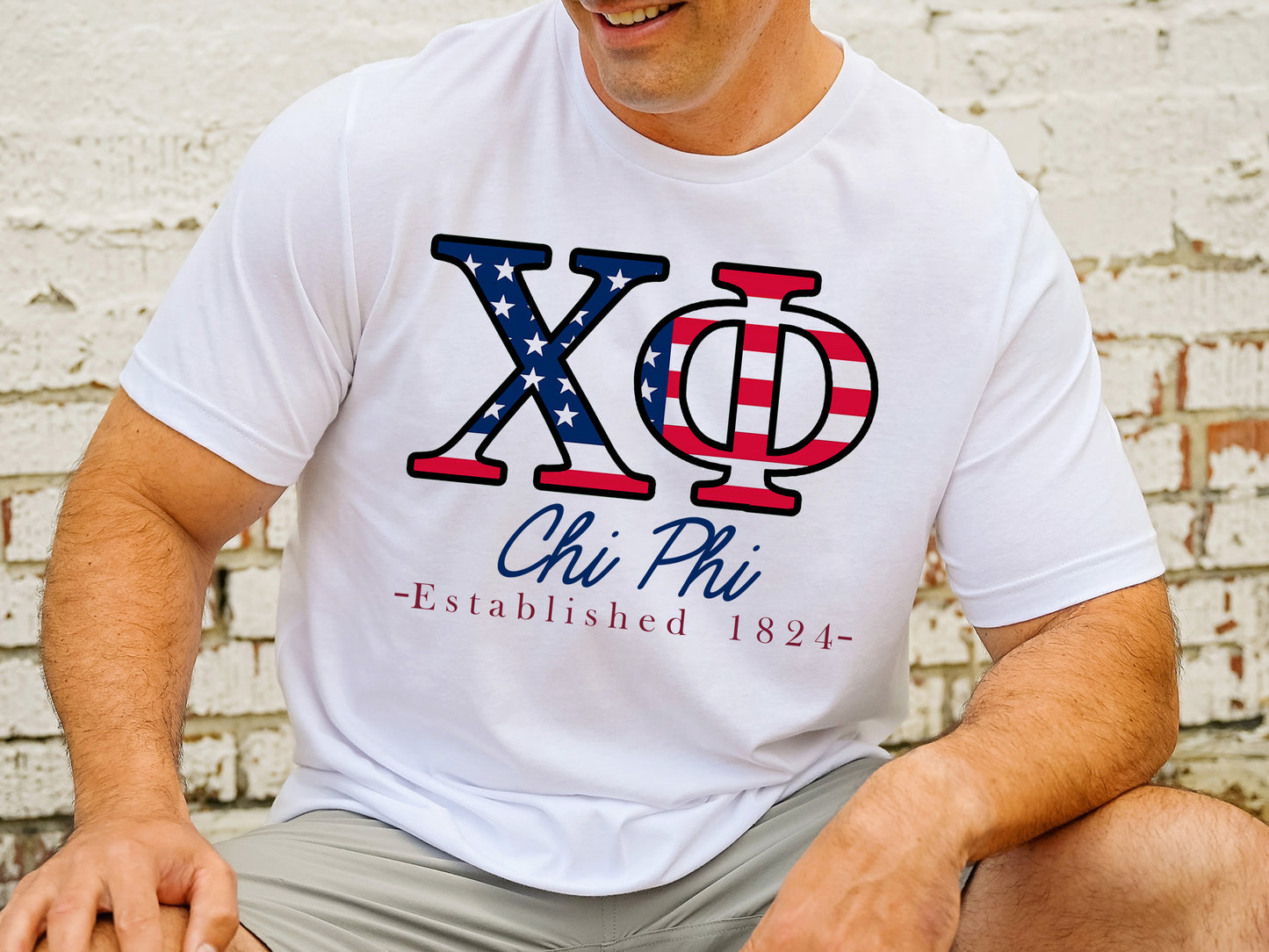 Chi Phi American Flag Letters Fraternity T-shirt _ 1160g