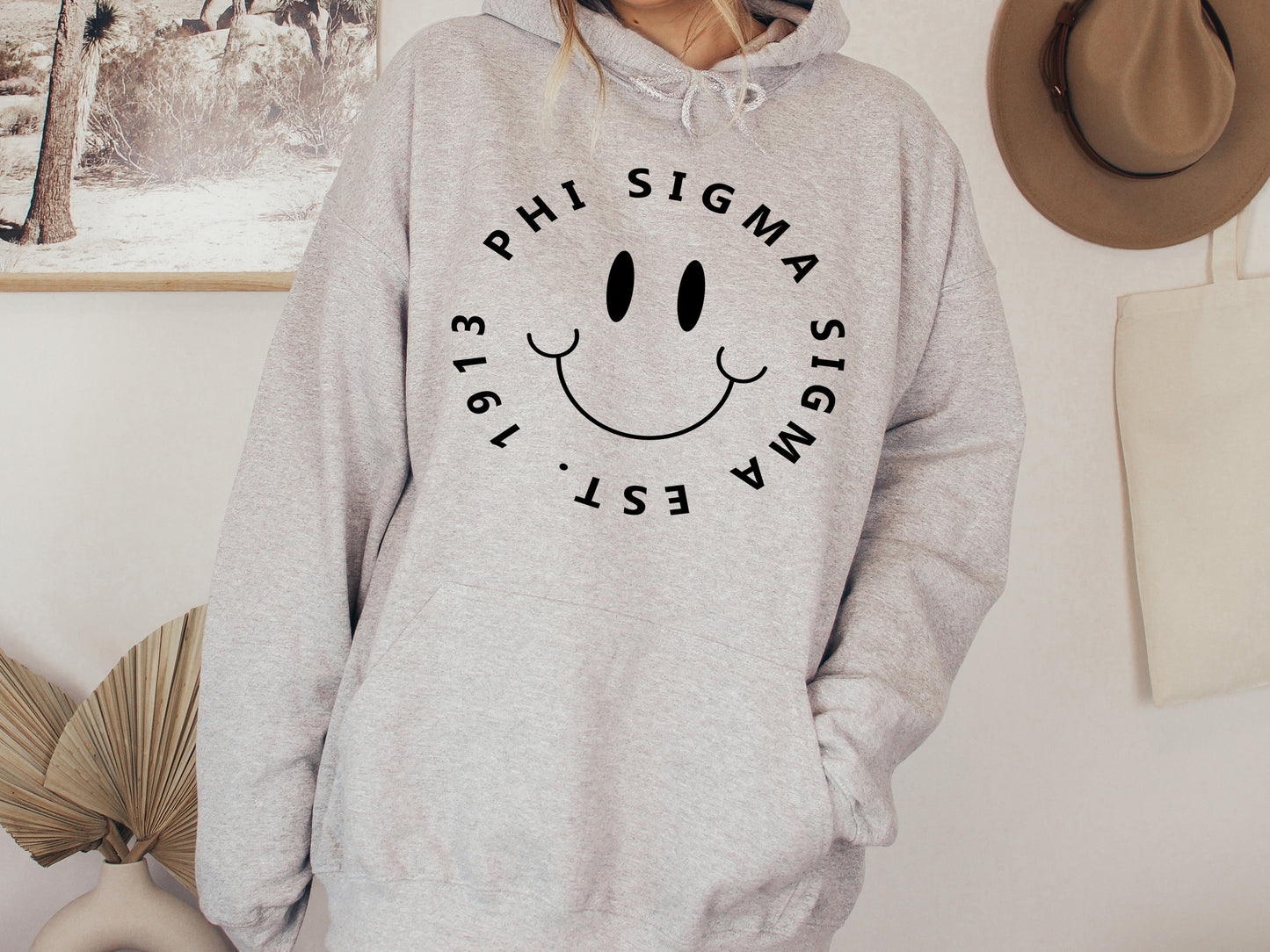 Phi Sigma Sigma Smiley Face Halo Sorority Hoodie _ 2518g