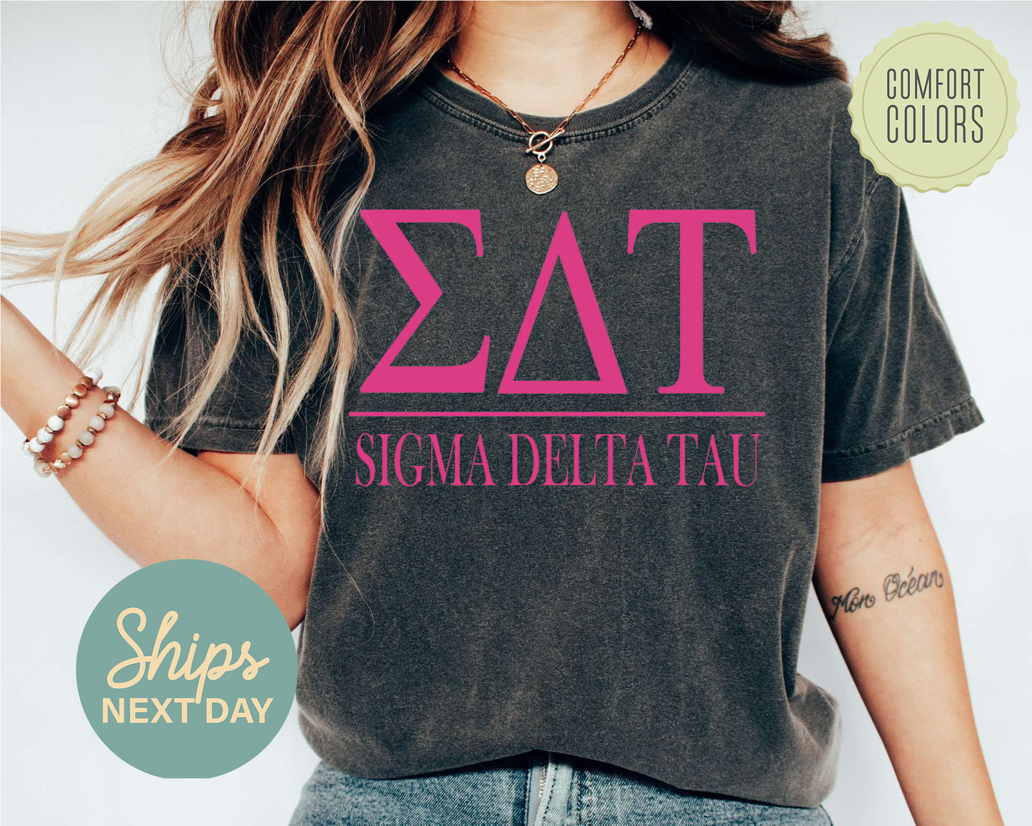 Sigma Delta Tau Loud Letters Comfort Colors Sorority T-shirt _ 487g