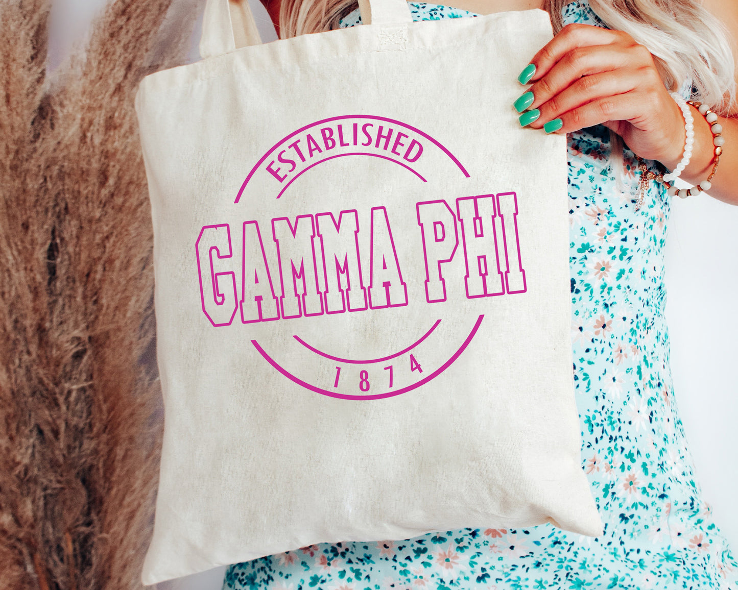 Gamma Phi Beta Pink Stamp Sorority Tote Bag _ 34451g