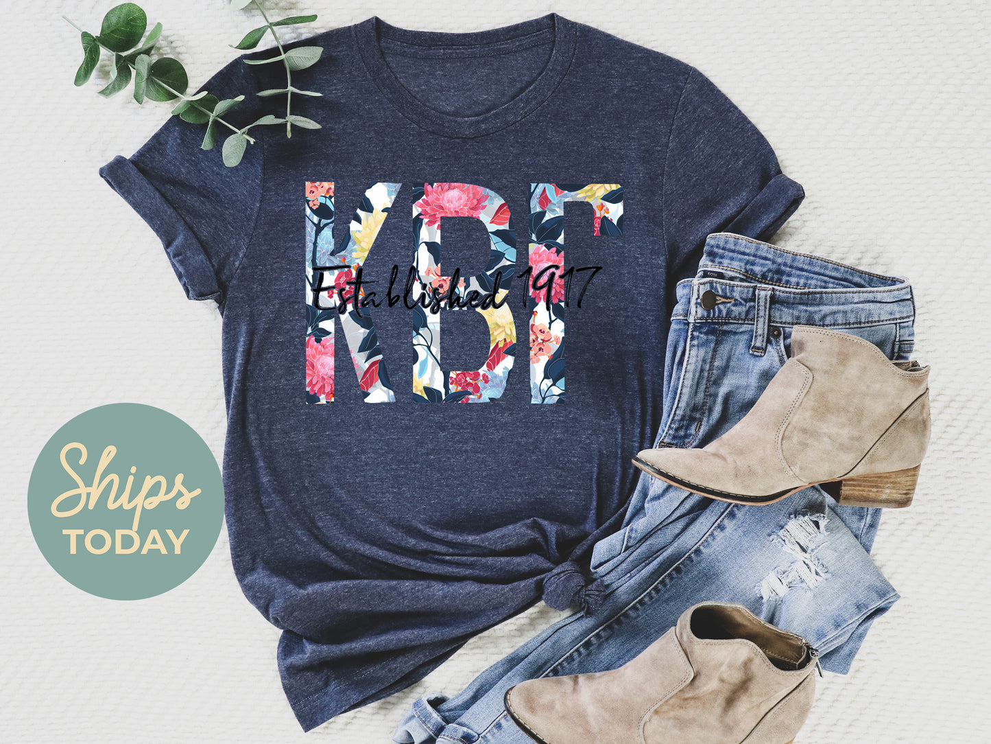 Kappa Beta Gamma Floral Block Sorority T-shirt _ 3514g