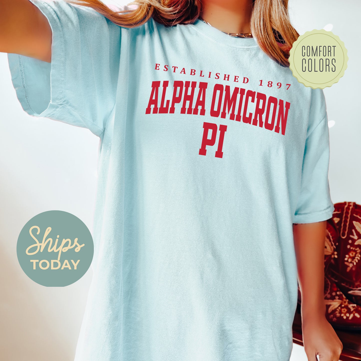 Alpha Omicron Pi Bold Letters Comfort Colors Sorority T-shirt _ 35124g