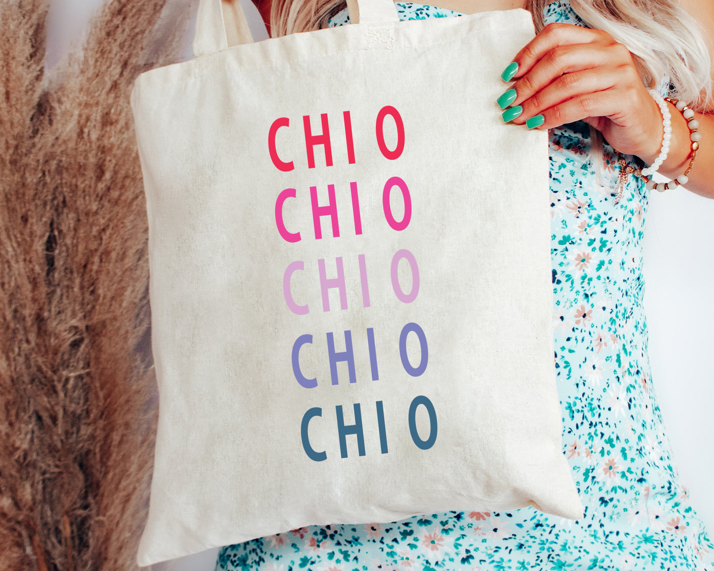 Chi Omega Bright and Stacked Sorority Tote Bag _ 34394g