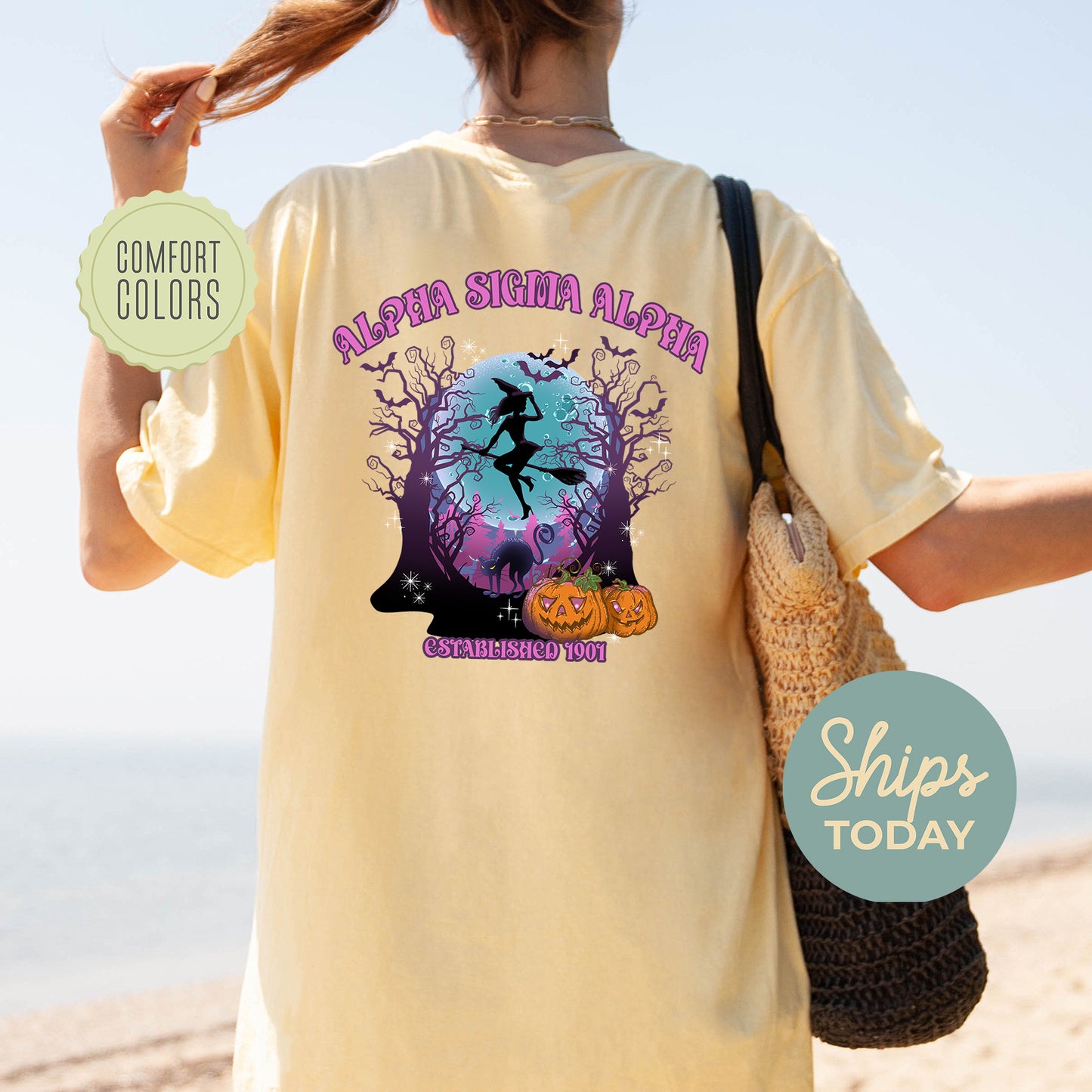 Alpha Sigma Alpha Halloween Witch Comfort Colors Sorority T-shirt _ 36232g