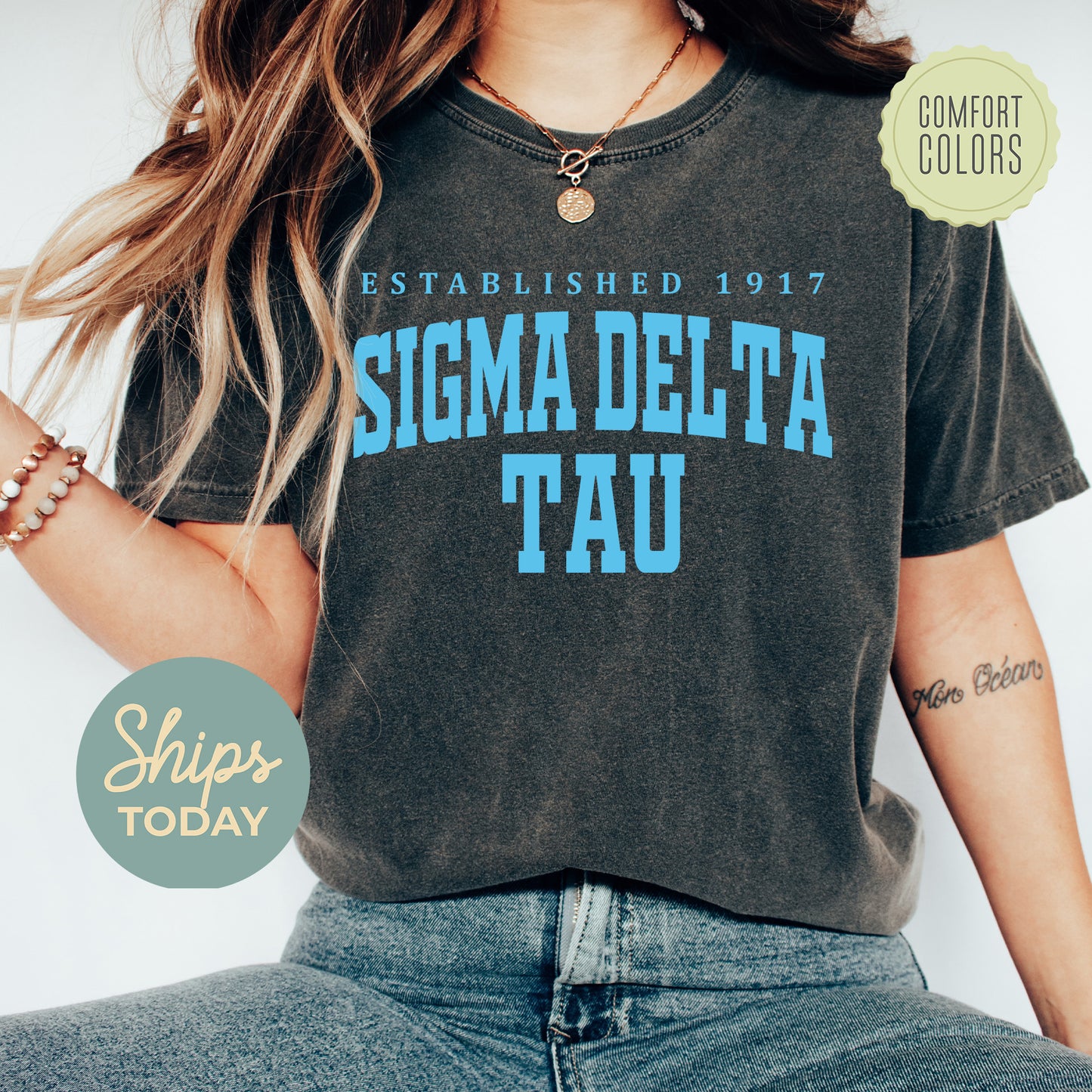 Sigma Delta Tau Bold Letters Comfort Colors Sorority T-shirt _ 35141g