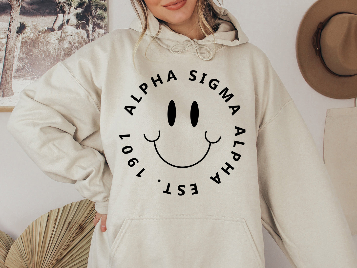 Alpha Sigma Alpha Smiley Face Halo Sorority Hoodie _ 2505g