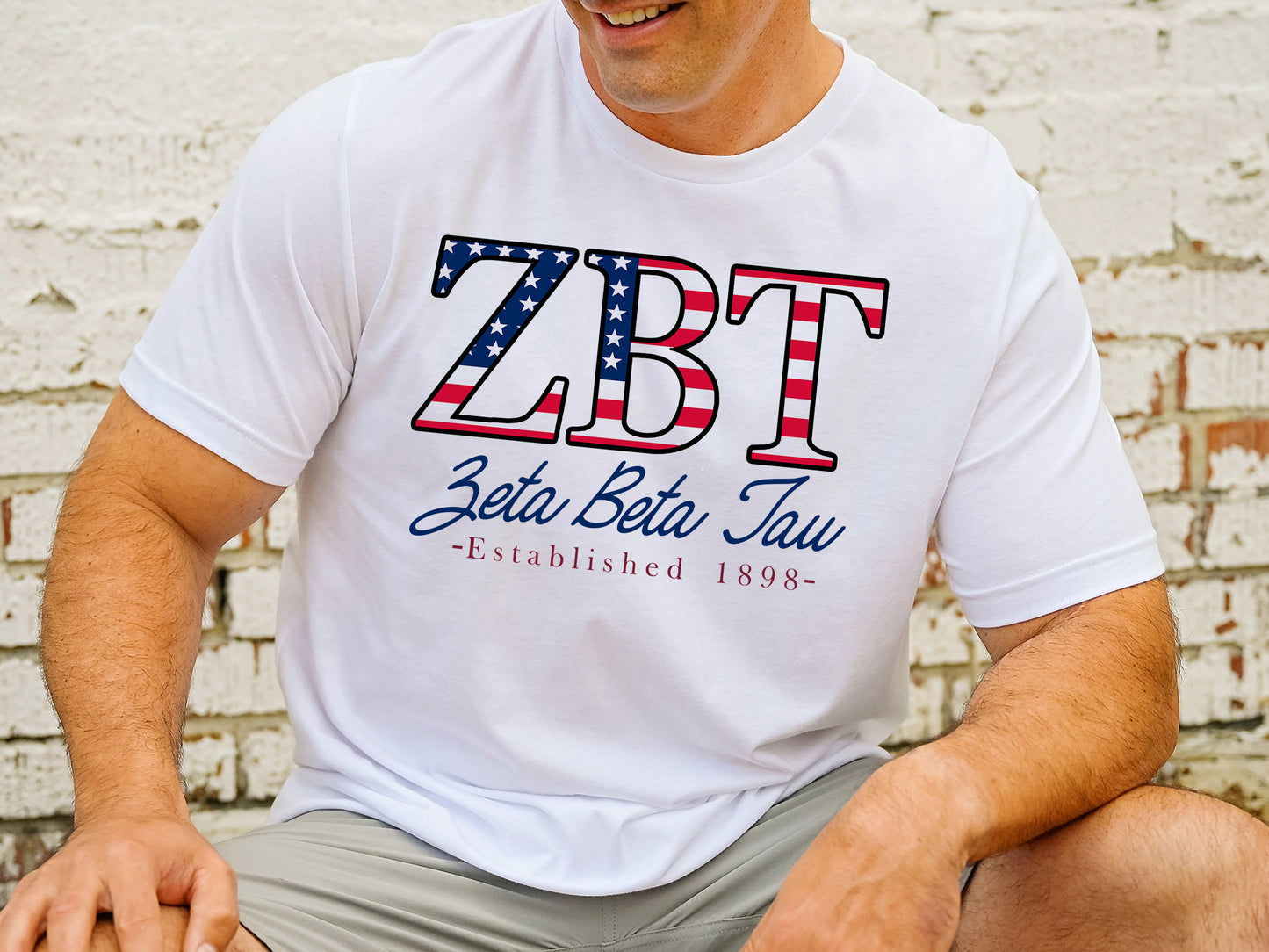 Zeta Beta Tau American Flag Letters Fraternity T-shirt _ 1182g