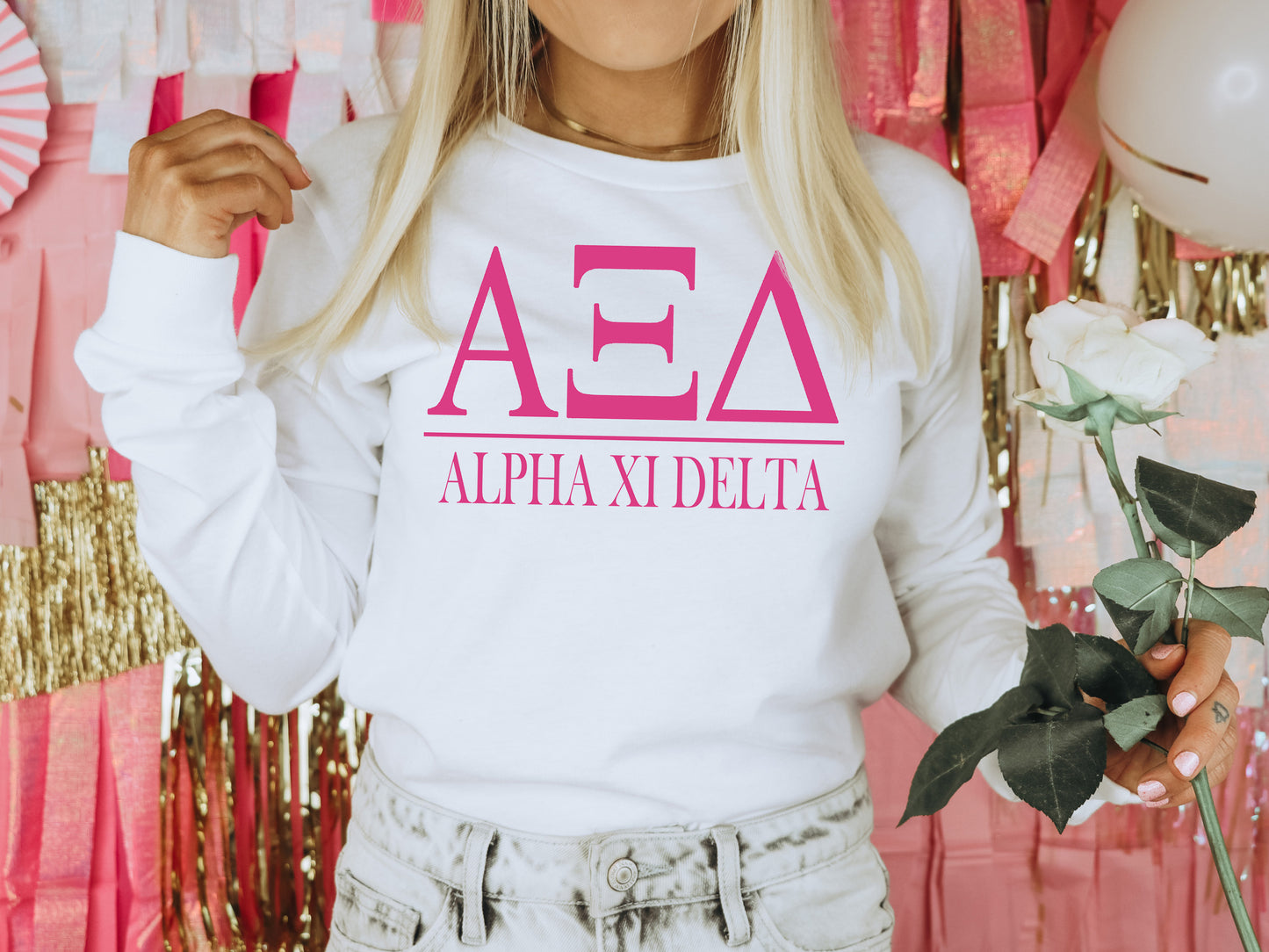 Alpha Xi Delta Loud Letters Sorority Long Sleeve T-shirt _ 474g