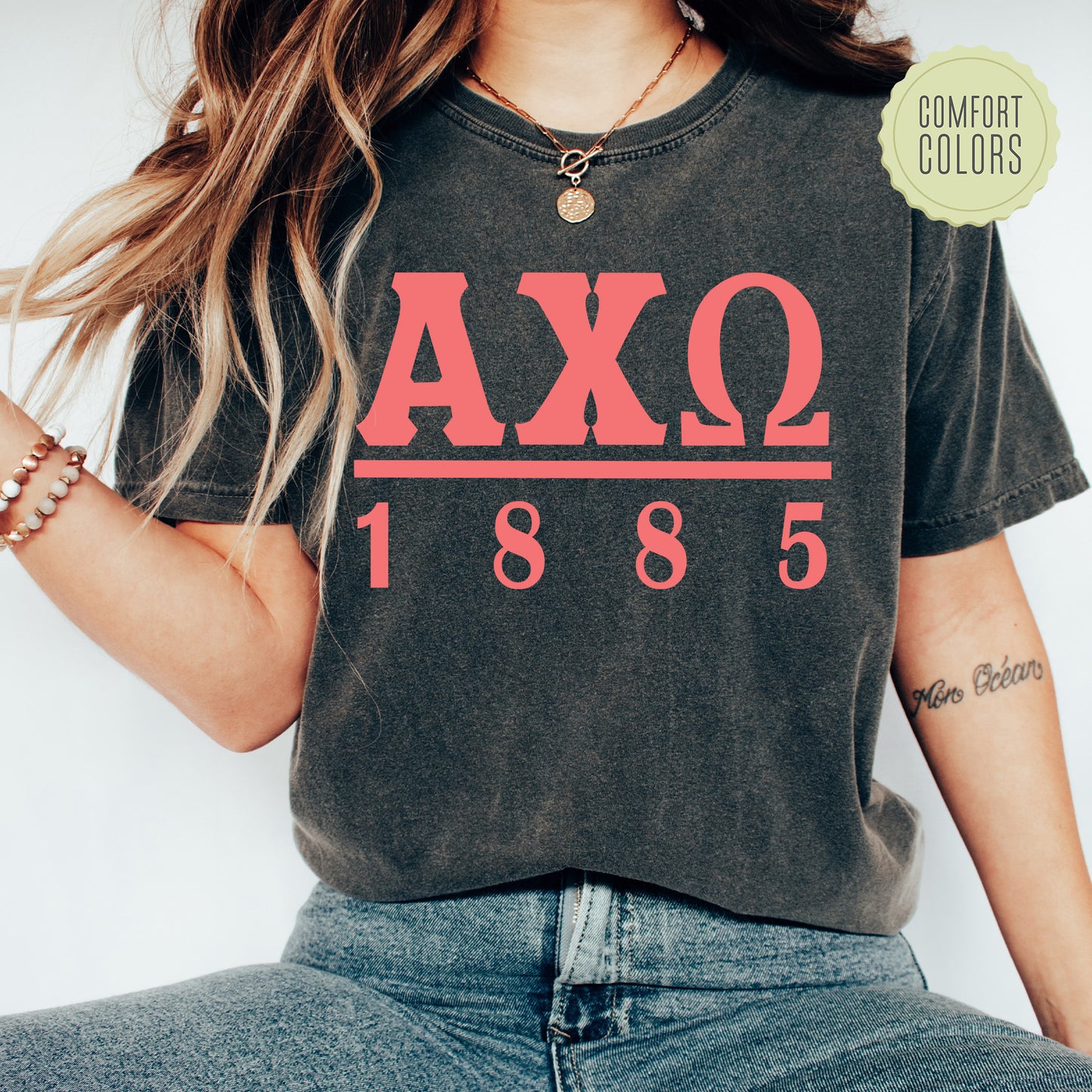 Alpha Chi Omega Monochromatic Comfort Colors Sorority T-shirt _ 30843g
