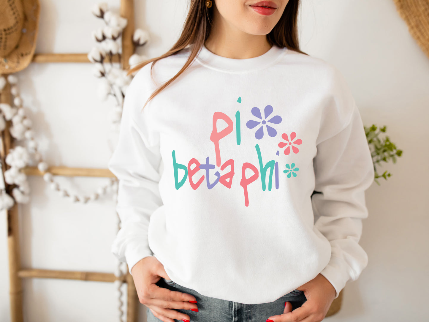 Pi Beta Phi Colorful Floral Sorority Sweatshirt _ 2623g