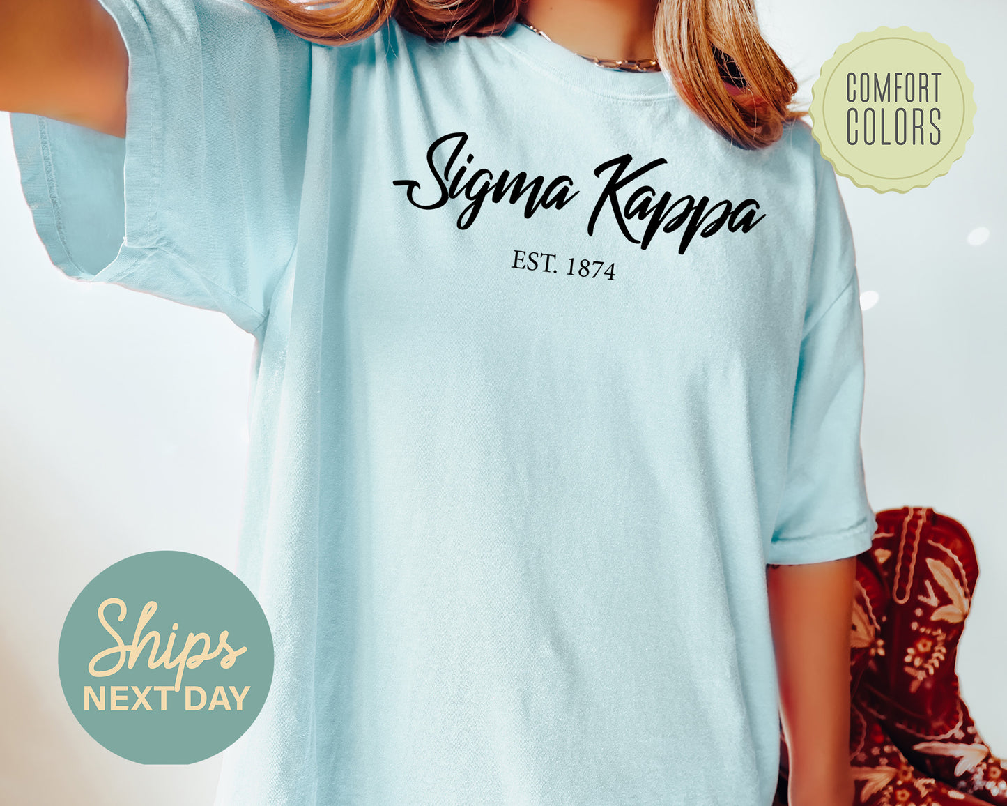 Sigma Kappa Black Flowy Comfort Colors Sorority T-shirt _ 99g