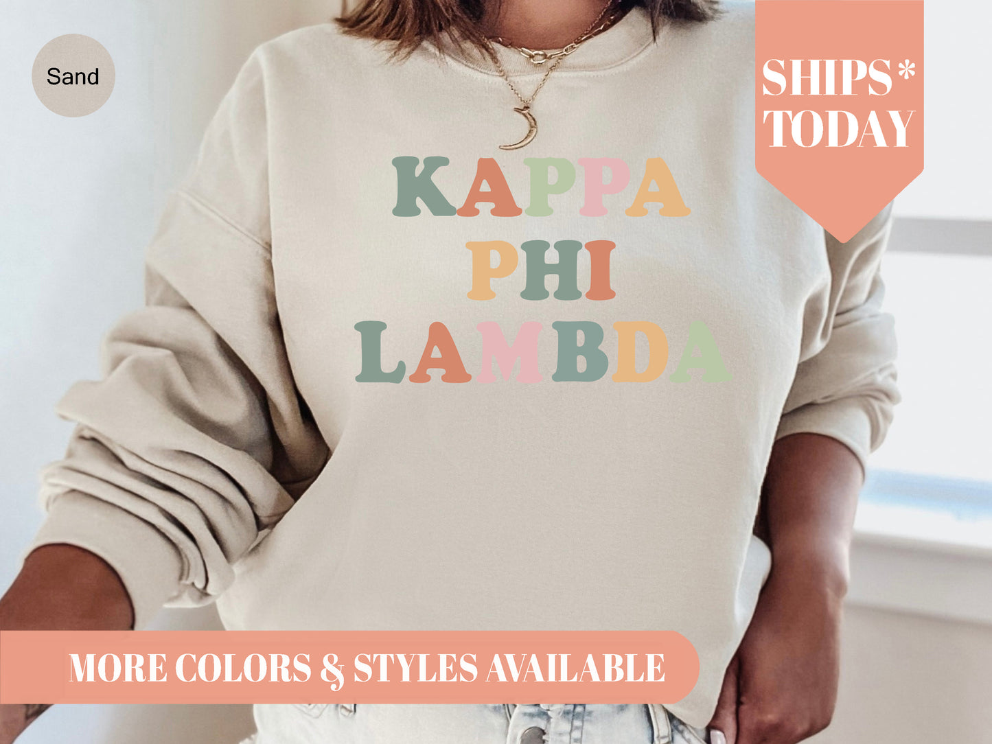 Kappa Phi Lambda Bright and Colorful Sorority Sweatshirt _ 3474g