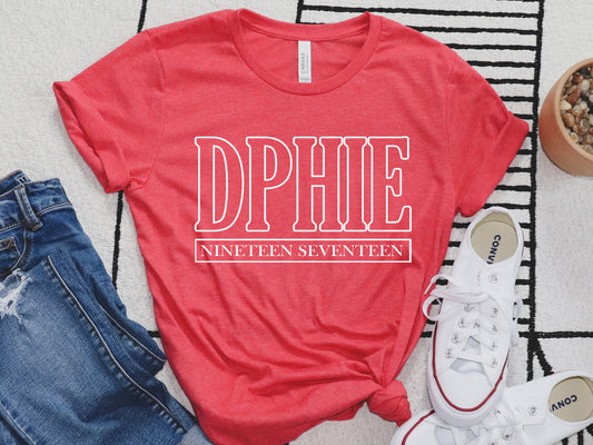 Delta Phi Epsilon Stencil Stacked Sorority T-shirt _ 2146g