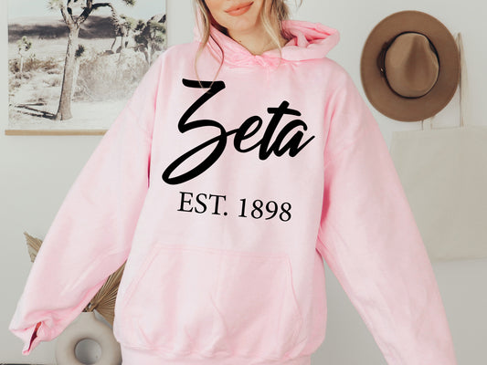Zeta Tau Alpha Black Flowy Sorority Hoodie _ 102g