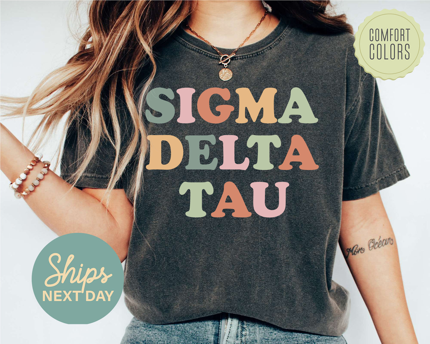 Sigma Delta Tau Bright and Proud Comfort Colors Sorority T-shirt _ 435g