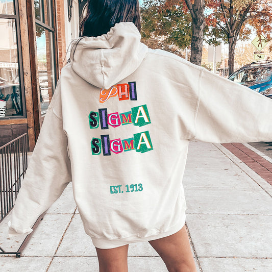 Phi Sigma Sigma Letter Cuts Sorority Hoodie _ 35906g