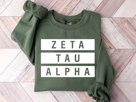 Zeta Tau Alpha Faded White Box Sorority Sweatshirt _ 3358g