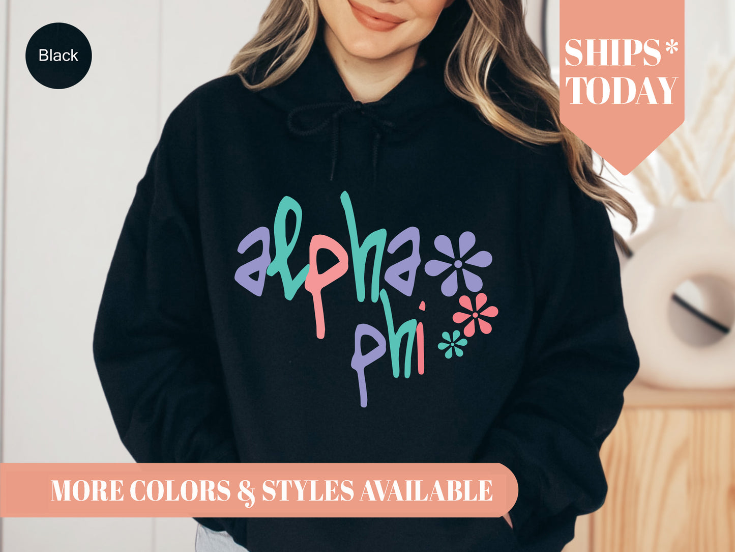 Alpha Phi Colorful Floral Sorority Hoodie _ 2608g
