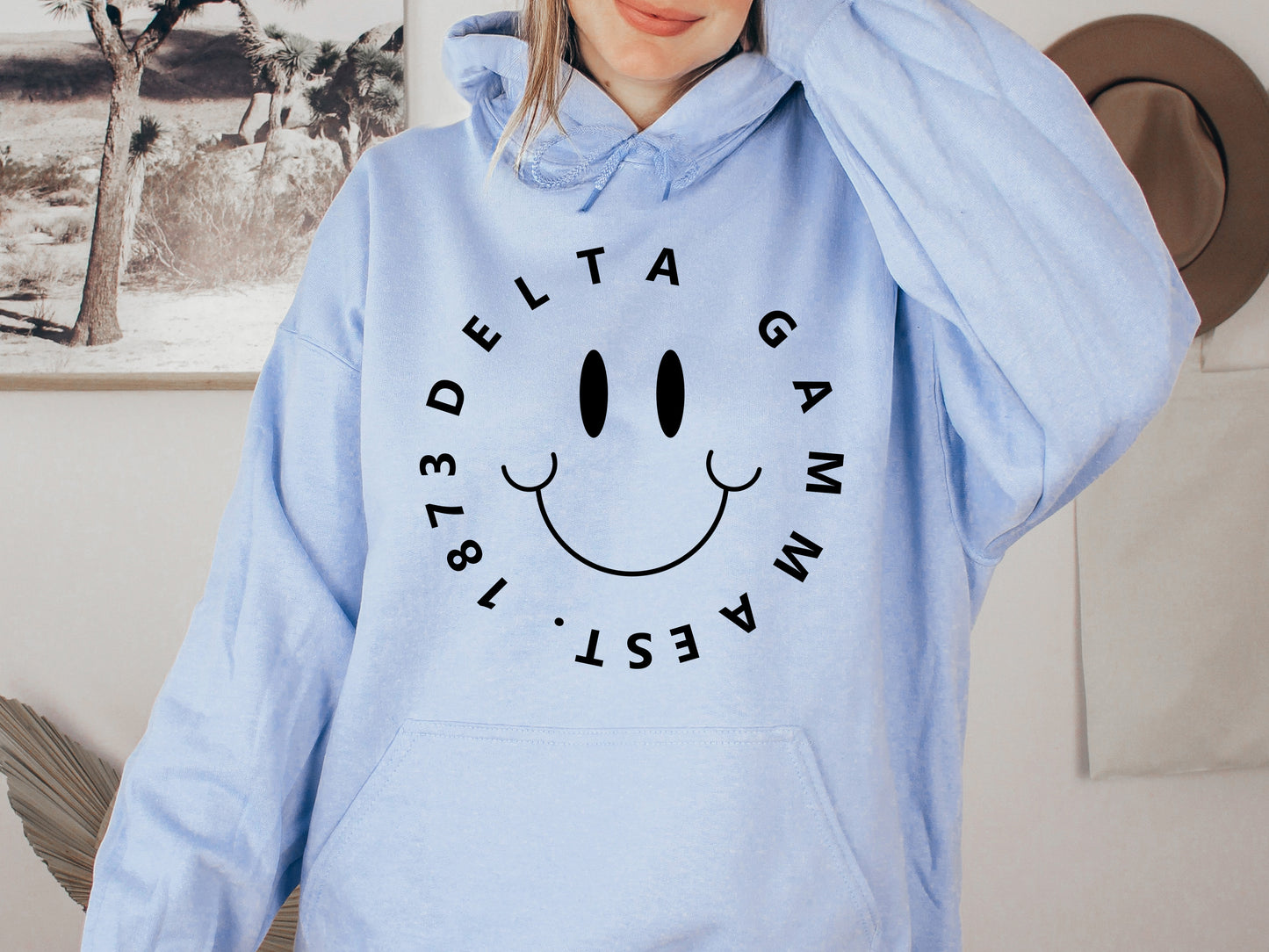 Delta Gamma Smiley Face Halo Sorority Hoodie _ 2510g