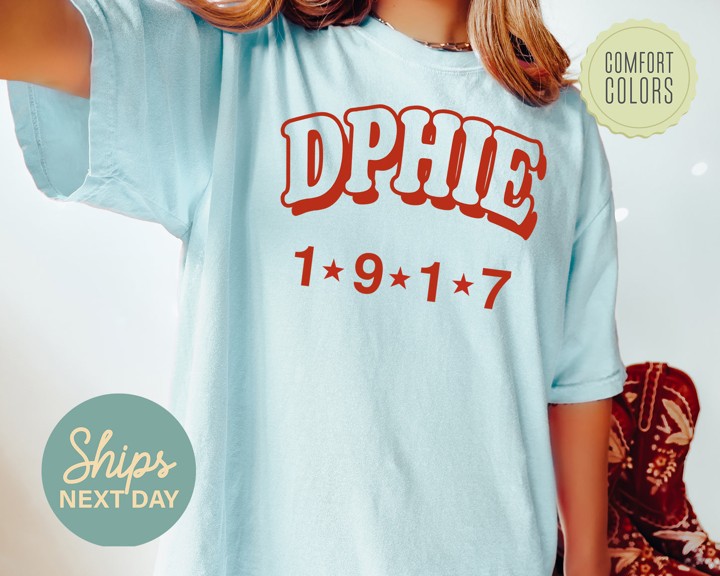 Delta Phi Epsilon Red Arch Comfort Colors Sorority T-shirt _ 374g