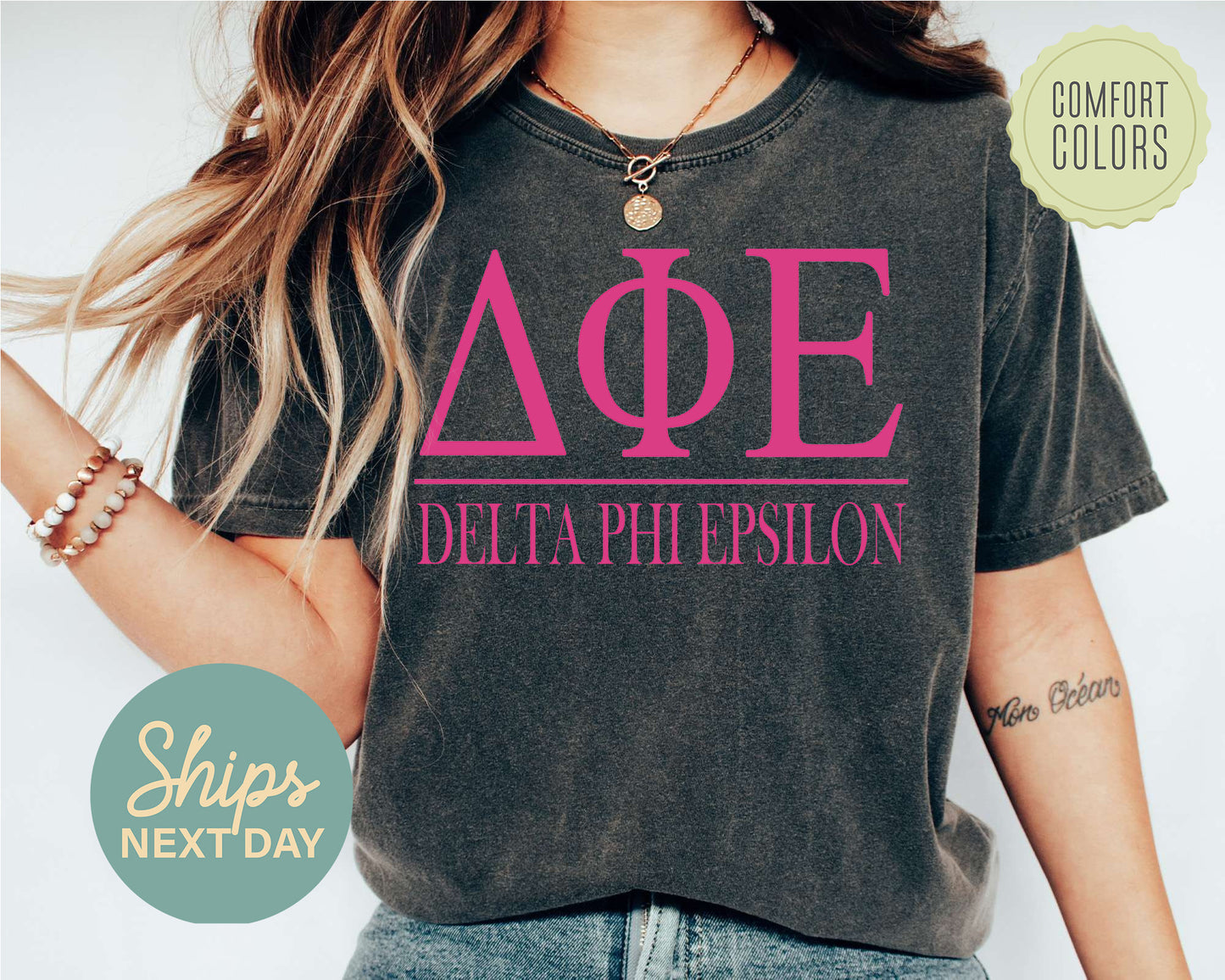 Delta Phi Epsilon Loud Letters Comfort Colors Sorority T-shirt _ 478g