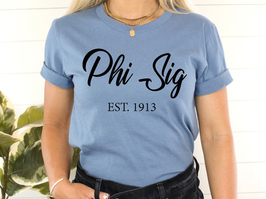 Phi Sigma Sigma Black Flowy Sorority T-shirt _ 96g