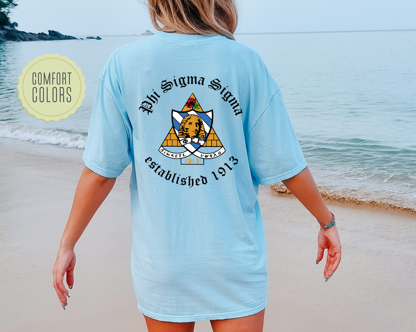 Phi Sigma Sigma Old English Crest Comfort Colors Sorority T-shirt _ 32939g