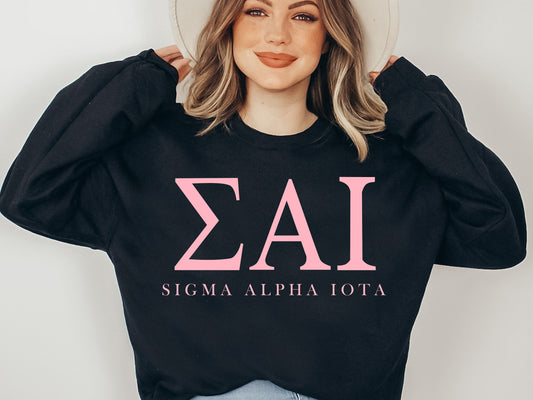 Sigma Alpha Iota Pink Letter Sorority Sweatshirt _ 3492g