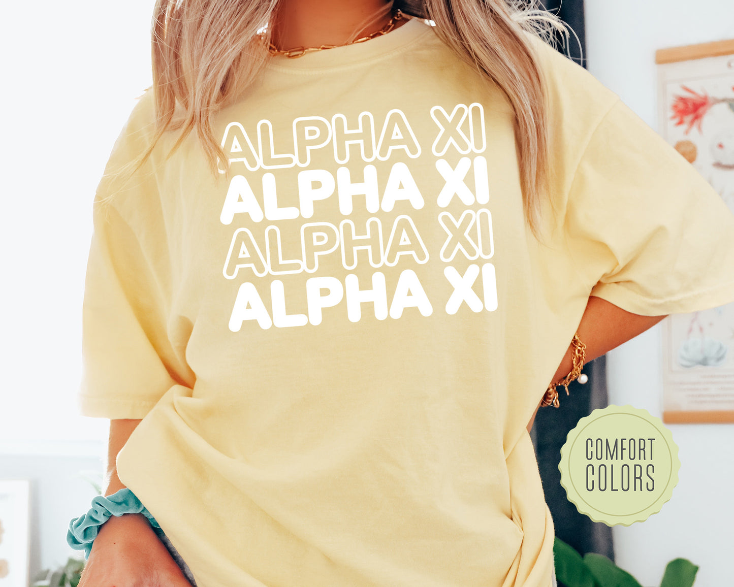 Alpha Xi Delta Bold Bubble Letter Comfort Colors Sorority T-shirt _ 2220g