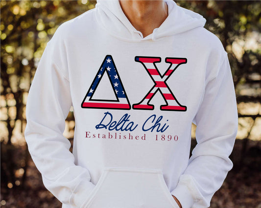 Delta Chi American Flag Letters Fraternity Hoodie _ 1161g