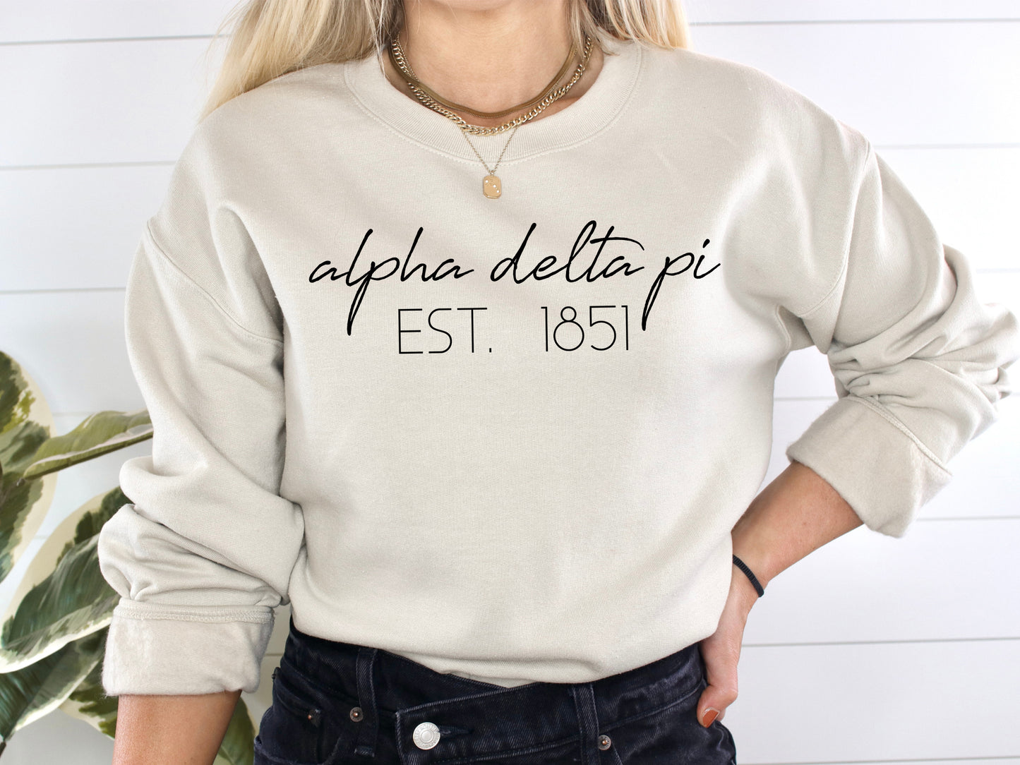 Alpha Delta Pi Black Calligraphy Sorority Sweatshirt _ 2318g