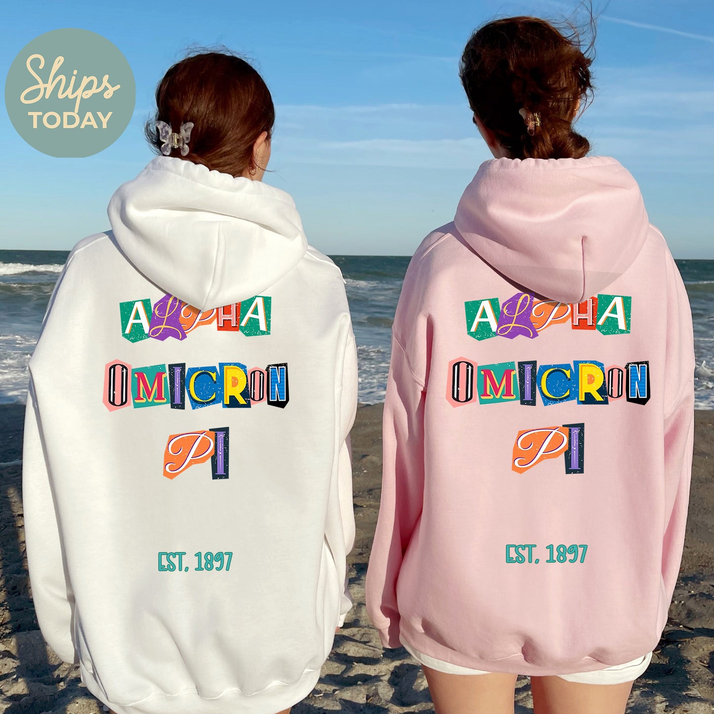 Alpha Omicron Pi Letter Cuts Sorority Hoodie _ 35891g