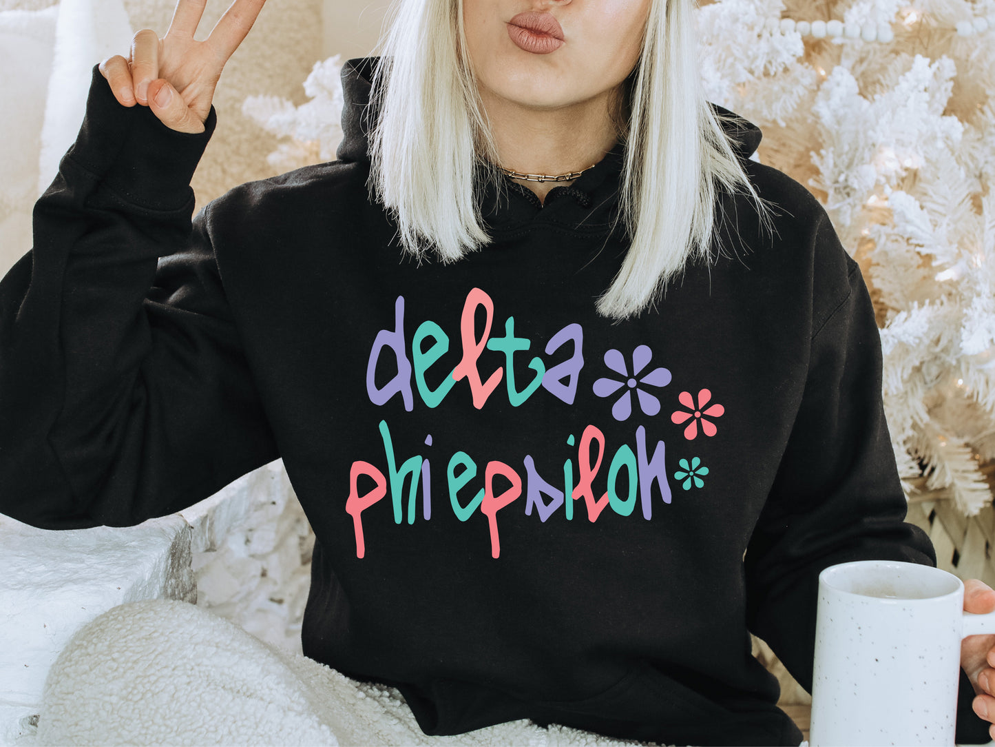 Delta Phi Epsilon Colorful Floral Sorority Hoodie _ 2615g
