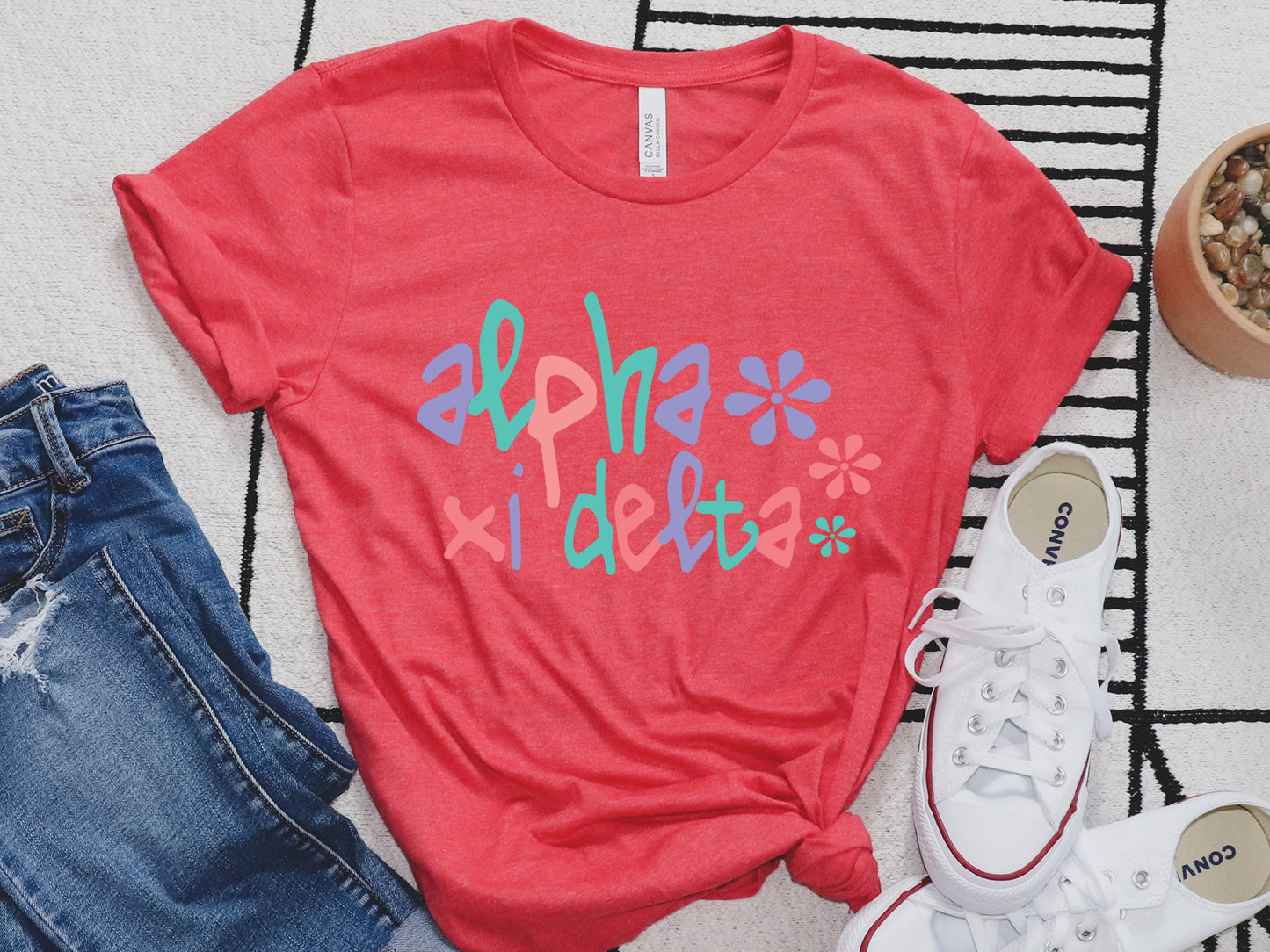 Alpha Xi Delta Colorful Floral Sorority T-shirt _ 2611g