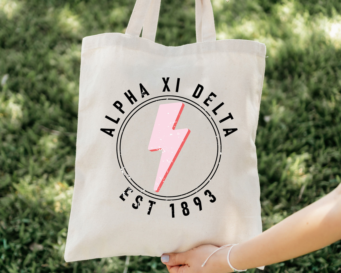 Alpha Xi Delta Pinkish Strike Sorority Tote Bag _ 34368g